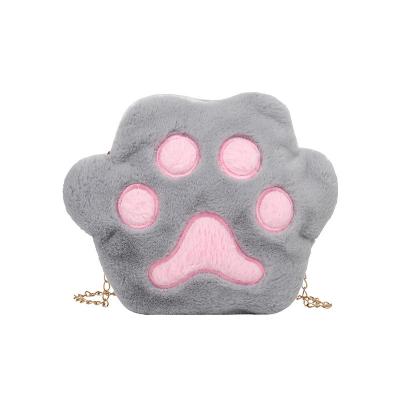 China Cute Cartoon Plush Claw Chain Shoulder Messenger Bag Soft Cat Sling Bags For Women Girls Change Cell Phone Bag Wholesale for sale