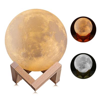 China Modern 3D Printing Moon Lamp 8-18cm LED Night Light White Dimmable, Warm And Cool Touch Control for sale