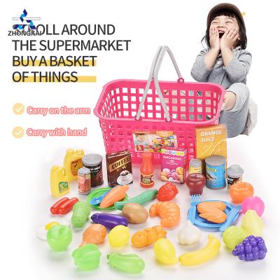 China Hot Selling PP PE Paly House Toys Simulated Supermarket Shopping Kitchen Shopping Basket Set for sale