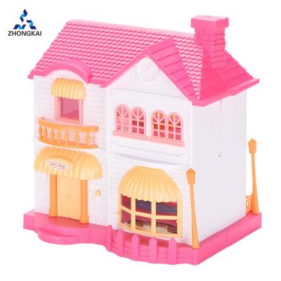 China Hot Sale Plastic Pretend Game Toy Variety Of Furnitures Play House Villa With Door Bell Light for sale