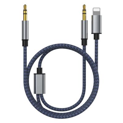 China 2 car blue and black in 1 audio cable + for lightning and 3.5mm to 3.5mm for car speaker and headphone for sale