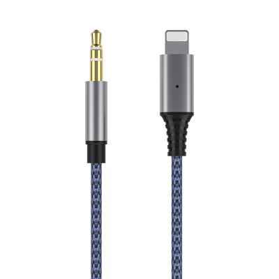 China Gold Plated Work Indicator Connector Audio Cable Black And Blue For Lightning To 3.5mm Audio Cable For Car Speaker Headphone for sale