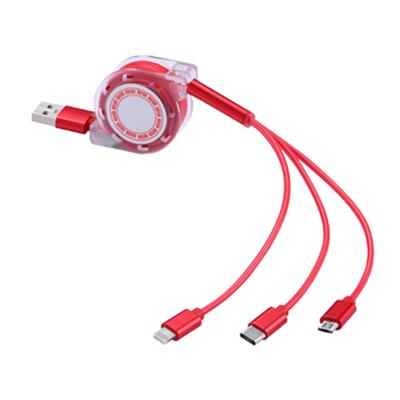 China MP3/MP4 Player 3 in 1 Retractable Custom USB Charger Cable Pink For Mobile Phone Samsung Xiaomi Tablet Android USB Charging Cord for sale