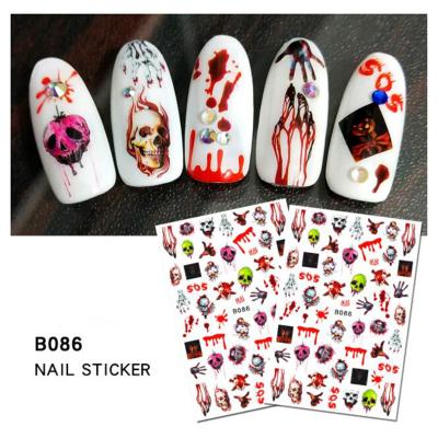 China Healthy Easy Apply Non-Toxic Light Halloween Custom Design Nail Art Label Brand Halloween Nail Sticker Self Adhesive Private Nail Stickers for sale