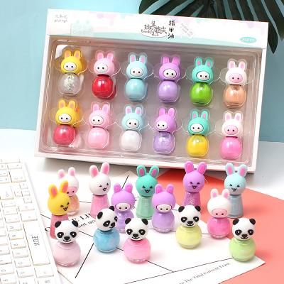 China Quick Drying Easy Apply Non Toxic No Bake Water Based Kids Nail Polish OEM Private Label 24pcs/set Cute Cartoon Kids Non Toxic Waterbase Nail Polish Kids Peel Off nail polish sets for sale