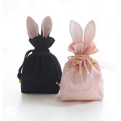 China Other Portable Cute Silk Cute Rabbit Fur Ball Drawstring Rabbit Ears Bag Jewelry Storage Cosmetic Bag for sale