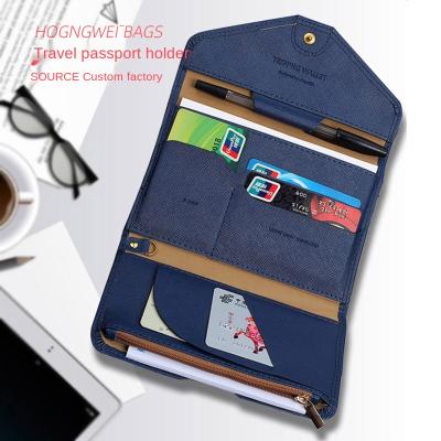 China Travel Solid Color Travel Documents Storage Card Bag Multifunctional PU Leather Passport Bag for sale