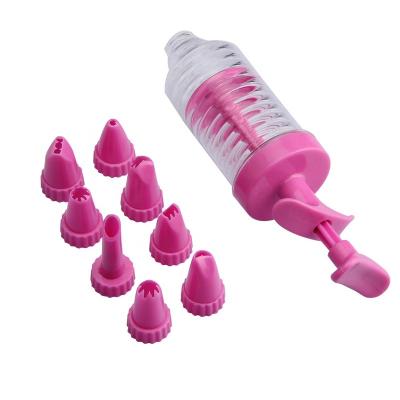 China Viable Plastic Food Grade Cookie Pastry Icing Tips Press Gun Baking Set With 8 Mounted Flower Piping Nozzles for sale