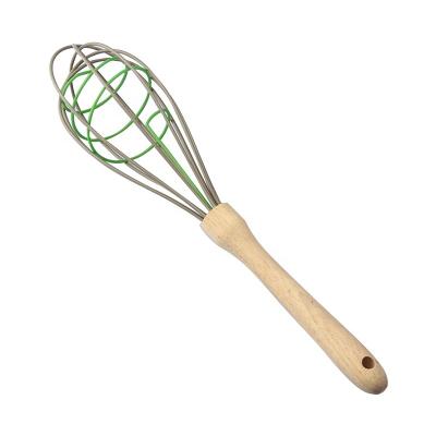 China Sustainable Food Grade Egg Tools Silicone Hand Beater Egg Beater with Wooden Handle for Cooking Egg Mixer for sale