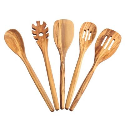 China Viable Olive Wood Kitchen Spatula Spoons Cookware Set For Nonstick Cookware Cooking Salad Making Server for sale