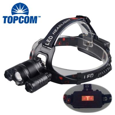 China New Design 3 Head Lamp Camping 3000 LM USB Rechargeable Lithium Battery Tactical Headlamp With Warning for sale