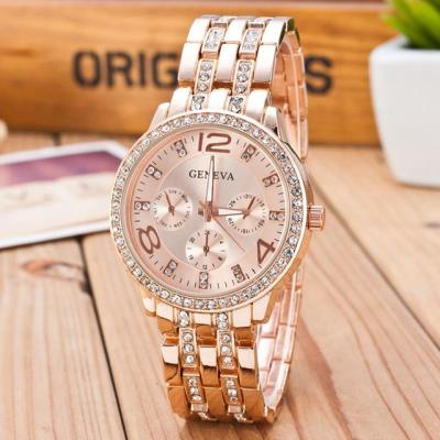 China Non-Specific Fashion Diamond Ladies Quartz Block Tangan Geneva Woman Wrist Watch for sale