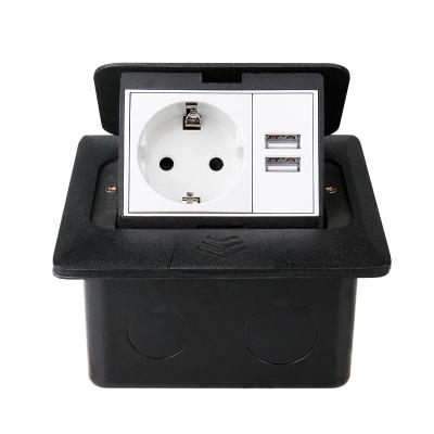 China With USB Ports All Aluminum Black Panel 16A Pop Up Floor Socket Russia Spain EU With Dual USB Power Outlet for sale