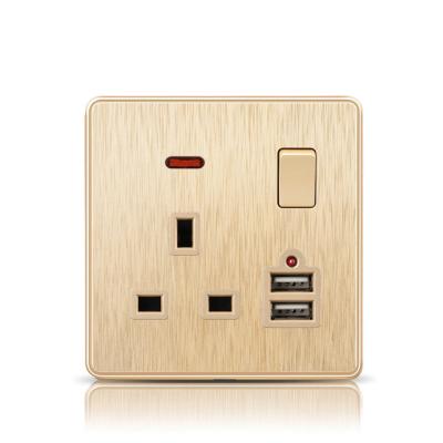 China With Drawing UK Panel Socket Current Doul USB Indicator Dual Gold 13A LED USB Ports Wall Socket Switch Single Socket for sale