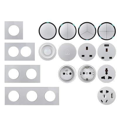 China 4 Gang 1/2 Way Click On/Off Lamp Switch Gray Glass Free Combination DIY 2 Combination 3 French EU Plug for sale