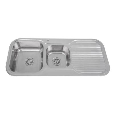 China Without Faucet Modern customization double bowl topmount kitchen sinks single plate drainboard outdoor 304 stainless steel kitchen sinks for sale