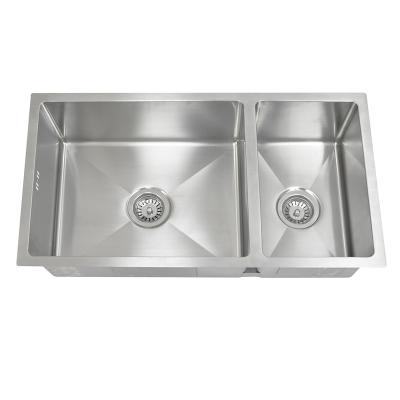 China Without Faucet Factory price customization high quality top mount kitchen sinks handmade 304 stainless steel undermount double bowl kitchen sin for sale