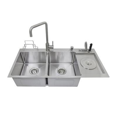 China Without Faucet Low MOQ kitchen sink set with waste basket 304 stainless steel kitchen sinks doubl bowl corner kitchen sinks for sale