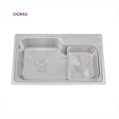 China Without Faucet Grey Stainless Steel Kitchen Sink With Double Bowl Quortz Kitchen Sink Algeria River Stone Sink for sale