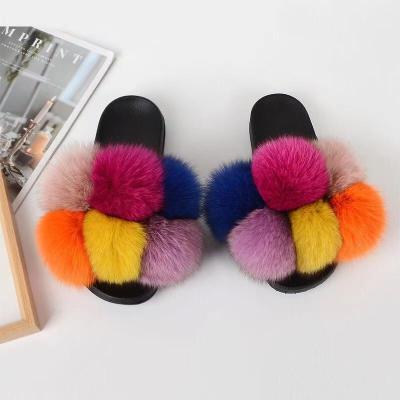 China Little fur ball girl stylish fur slippers and slide 001 for sale