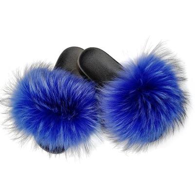 China Leather slippers for raccoon, fur slippers for children, leather slippers 002 navy for sale