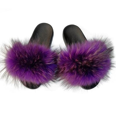 China Raccoon leather slippers 2021 fashion white fur slippers 002 for sale