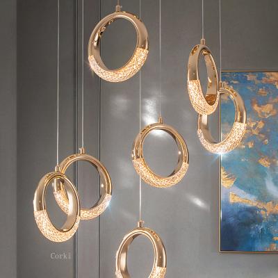 China Europe Gold Ring Crystal LED Lamp Bedroom Bedside Hanging Lights Fixtures Modern Living Room Pendant Lights Around Earring Lamp Decor for sale