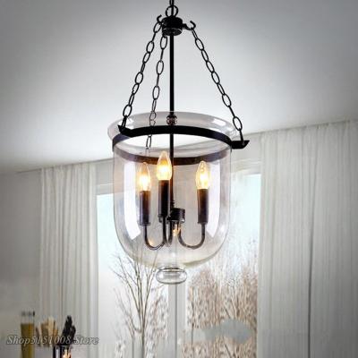 China Retro Europe Country Dining Room Foyer American Glass Bucket Pendant Light Fixture Pendant Lamp E14 Black/Rust Color Decor LED for sale