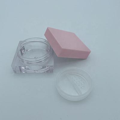 China Custom Color 4g Glitter Cosmetic Empty Loose Powder Jar Square Plastic Container With Strainer for sale