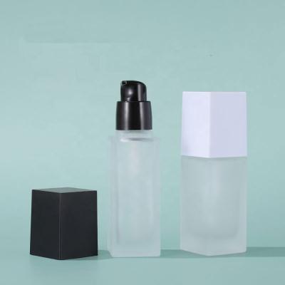 China 15ml 20ml 30ml Cream Lotion Liquid Pump Cosmetic 40ml Powder Base Emulsion Frosted Glass Bottle With Mute Outer Cover for sale