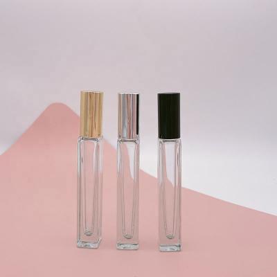 China Cosmetic Empty Clear Square Rectangular Perfume Oil Roll On Ball Glass Bottle 10ml for sale