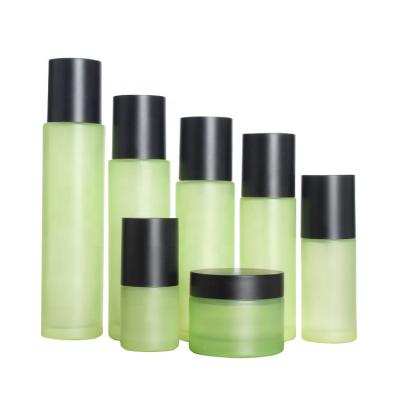 China Empty Natural Personal Care Cosmetic Container Skin Care Cream Jar Spray Lotion Glass Pump Bottle Set Cylindrical Bottles for sale