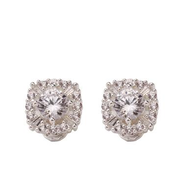 China Fashion Charming Diamond Stud Earrings 18K White Gold  Zirconia Jewelry Earrings Silver Clip on Earrings for Women for sale