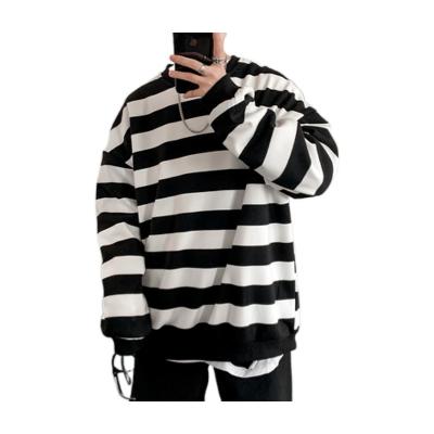 China Custom Loose Wear Hoodie Sport Factory Anti-pilling O-Neck Round Striped Pullover Unisex Hoodie For Men for sale