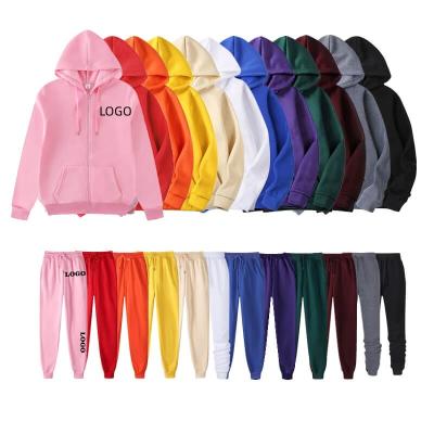 China Autumu Thermal High Quality Casual Tacksuits Custom Logo Multicolor Blank Plain Sweatpants And Hoodie Set For Women Men for sale