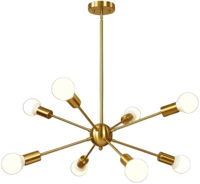 China Modern 8 Light Brushed Gold Starburst Nodic Brass Pendant Lighting Pendant Lamps Modern Mid Style Fixture for sale