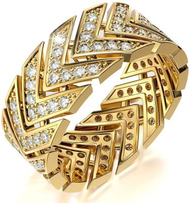 China Hiphop Hip Hop Iced Out Bling Arrow Link Band Ring For Men And Women, 14K Gold Plated Band Ring With Shinny Zircon 3A Diamond, for sale