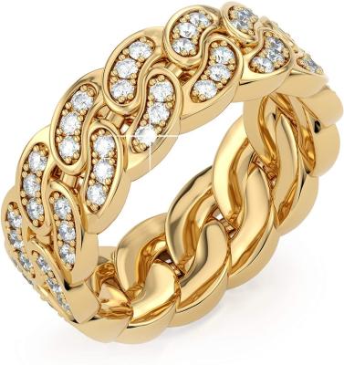 China Hiphop Hip Hop Iced Out Bling Cuban Link Ring For Men And Women's 14K Gold Plated Zircon Link Band Ring Perfect Iced Out 3A Diameter for sale