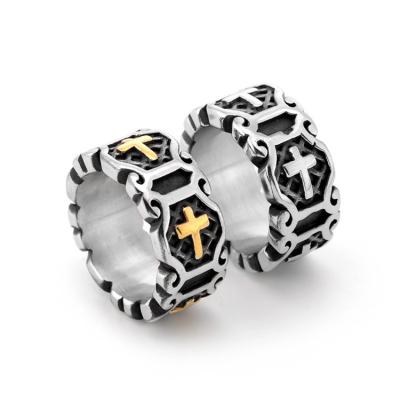 China Popular Hot-selling Punk Europe and American Stainless Steel Cross Christian Ring Jewelry For Women Men for sale