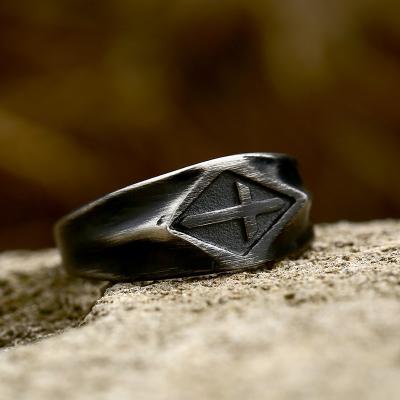 China Retro New Creative Stainless Steel Pull Sand Rings Cross Ring Religious Christian Jewelry For Men for sale