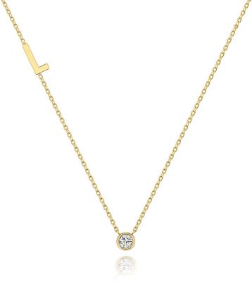 China Trendy Initial Letter Side Pendant Necklace with Crystal Cubic Zirconia, 14+2