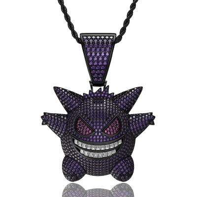 China Hiphop Gift Jewelry For Rapper HIP HOP Bling Gengar Choker Chain Necklace Gengar Purple Plated Pendant Necklace for sale