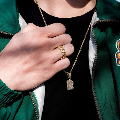 China Hip Hop Initial Necklace A-Z Initial Letter Pendant Hiphop 14K Gold Plated Diamond CZ Rope Chain Letter Necklace Bling Jewelry Gift for sale