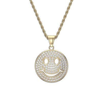 China Hiphop 3A Zircon Smiley Face Necklace For Men Women 316L Stainless Steel Silver Smiley Face Pendant Necklace for sale