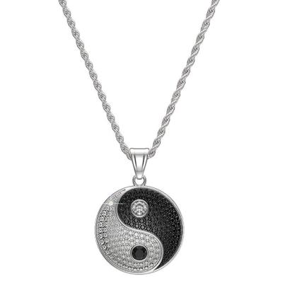 China Hiphop Hip Hop Premium Iced Out Bling Symbol Chinese Tai Chi Yin Yang Pendant Necklace, 316L Stainless Steel Silver Plated Iced Out Diamond for sale