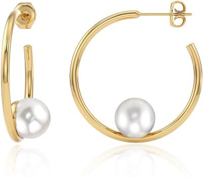 China TRENDY Large Chunky Half Open Pearl Hoop Earrings For Women 316L Stainless Steel Large Gold Plated 14k Hoop Earrings Oversized for sale