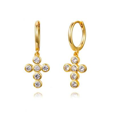 China TRENDY Huggie Cross Earrings With Zircon Designs Jewelry 2021 Model For Party White AAA Fashionable Woman Gold Small Gift for sale