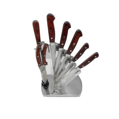 China Disposable Popular Acrylic Holder Wooden Handle Kitchen Knife Set With Shears &Sharping Steel for sale