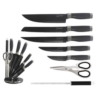 China 7 Pcs Disposable Black Coated Nonsticl Knife Block Kitchen Packing Knives for sale