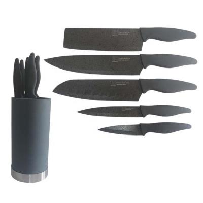 China Disposable Promotional Black Marble Block Knife Blade 6 Pcs Non-Stick Coating Set for sale